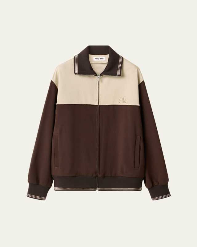 Zip-Front Colorblock Knit Sweater